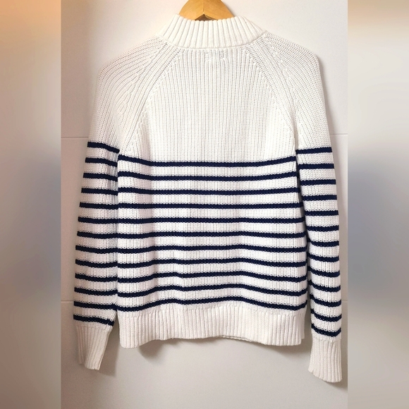 NWOT J. Crew Factory Navy Striped Button Mockneck Sweater - Picture 3 of 7